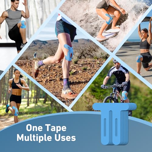 KTQUICK Precut Kinesiology Tape for Knees,24 PCS,20% Stronger Adhesive,Blue