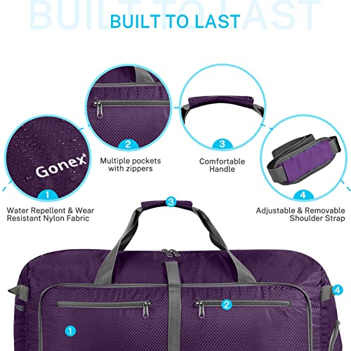 Gonex 100L Foldable Travel Duffle Bag with Shoe Compartment, Lightweight - color: Purple, size: 100L