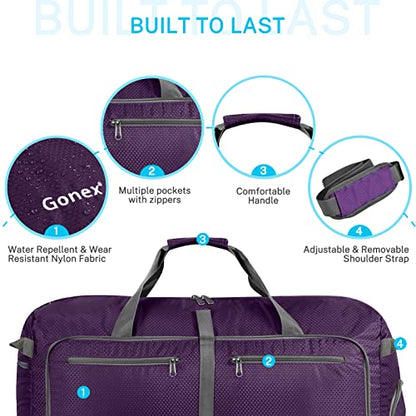 Gonex 100L Foldable Travel Duffle Bag with Shoe Compartment, Lightweight - color: Purple, size: 100L