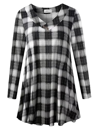 LARACE Women Plus Size Tunic Tops Long Sleeve Shirts for Leggings - color: 7-black_plaid, size: 2X