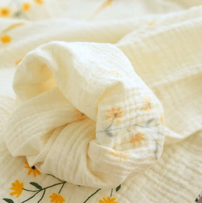 codcm Womens Cotton Gauze Pajama Sets Muslin Pj Set Crew Neck Button Down Sleepwear 2 Piece Lounge Set - color: Beige Flower, size: Small