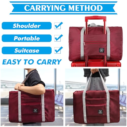 Travel Bag 2PCS Foldable Duffle Tote Weekender Overnight Luggage Bag - color: Red+Blue