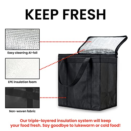 NZ home Insulated Food Bag, Portable Cooler Tote (Medium, Black, 2 Pack) - color: Black, size: Medium