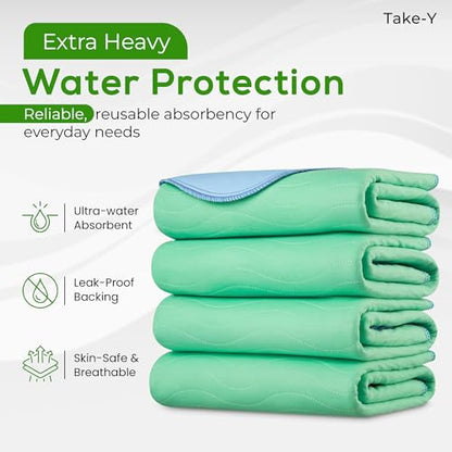 Take-Y Heavy Absorbency Washable Underpads 34"x36" (4 Pack) – Waterproof Quick Drying Reusable Incontinence Pads for Adults, Kids, Elderly, Pets, Dogs, Bedwetting, Nursing, Sofa, Bed