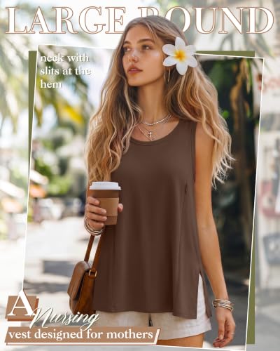 Huukeay 3 Pack Women's Oversized Nursing Tank Tops - color: Brown, White, Gray, size: Large