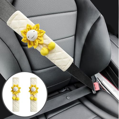 Amooca 2-Pack Braid Pattern Seat Belt Covers Shoulder Pads for Car & Bag - color: Yellow Sunflower