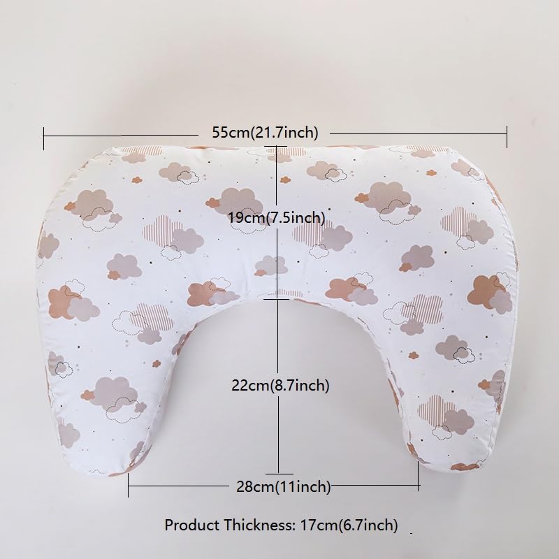 U-Shape Breastfeeding Nursing Pillow Set, 1 Insert and 2 Removable Covers - color: White & Pink Clouds