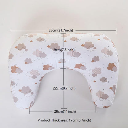 U-Shape Breastfeeding Nursing Pillow Set, 1 Insert and 2 Removable Covers - color: White & Pink Clouds