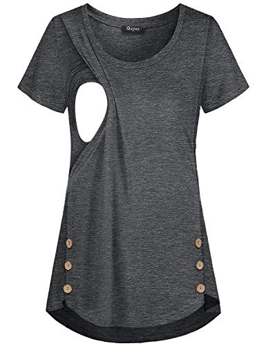 Quinee Women's Casual Button Side Nursing Tops Maternity Breastfeeding Tunic - color: Dark Grey, size: Medium