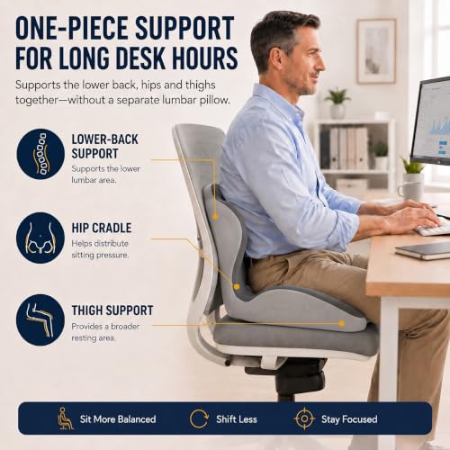 Ergonomic Seat Cushion for Office Chair with Lumbar Support - color: Gray
