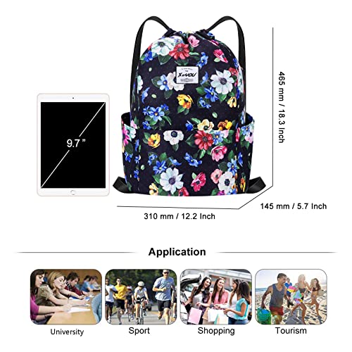 XEYOU Drawstring Backpack Bag Sport Gym Sackpack Beach Cinch Bag - color: Colorful Flowers
