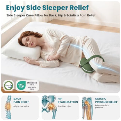 Knee Pillow for Side Sleepers, Memory Foam Leg Pillow, Green - color: Green