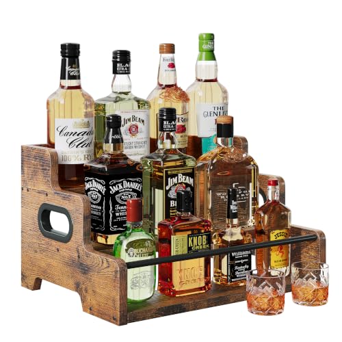 Liquor Bottle Display Shelf, Coffee Bar Organizer, 3-Tier Wine Rack, Brown - color: Brown
