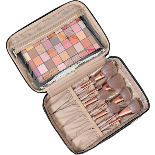 NISHEL Large Makeup Bag Organizer, Double Layer Cosmetic Travel Case - color: Black, size: Large