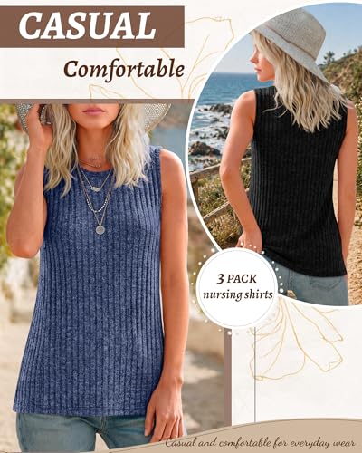 3 Pack Women's Nursing Tank Tops - color: Burgundy, Navy Blue, Black, size: Small