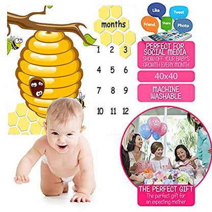 Honeycomb Theme Baby Monthly Milestone Blanket, Soft Flannel, 48x40in - size: 48x40in