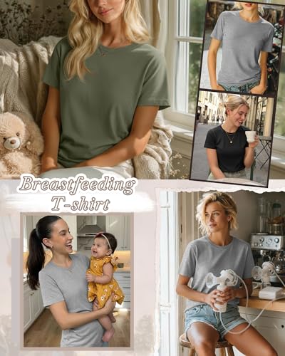 3 Pack Women's Nursing Shirts - color: Gray Green, Light Gray, Black, size: Small