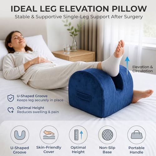 Leg Elevation Pillow for Knee Replacement Surgery Recovery with Handle - color: Navy