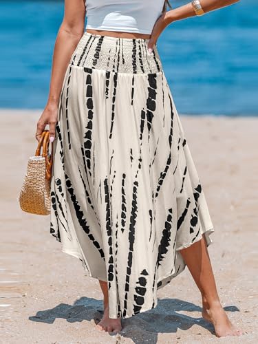 CUPSHE Women's Smocked High Waist Irregular Hem Beach Midi Skirt - color: Black Floral, size: Large