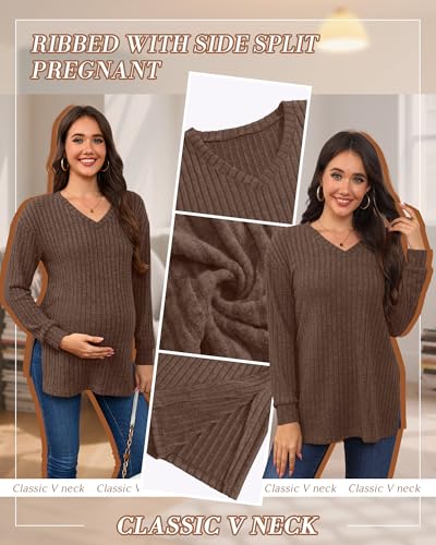 3 Pack Women Ribbed Maternity Sweaters Winter Clothes - color: Black, Dark Camel, Coffee, size: Large