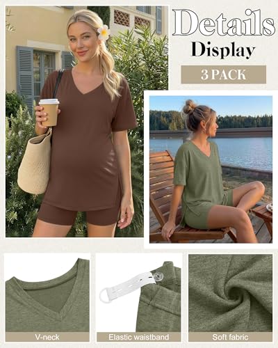 2 Pack Women Maternity Set Pregnancy Outfit - color: Gray Green, Coffee, size: Medium