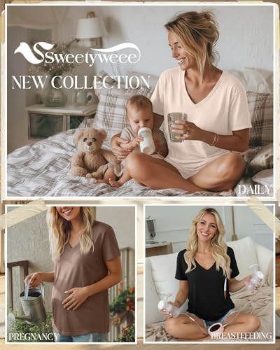 3 Pack Women's Nursing Tops Breastfeeding Shirts - color: Black, Coffe, Cream, size: Small