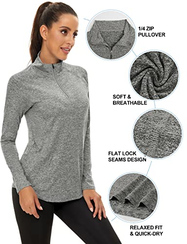 LURANEE Womens UPF 50+ Long Sleeve 1/4 Zip Pullover Athletic Hiking Running Workout Tops - color: Grey, size: Medium