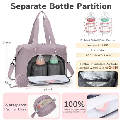 Tenot Diaper Bag Tote, Baby Bags with Pacifier Case Purper - color: Purper, size: Medium