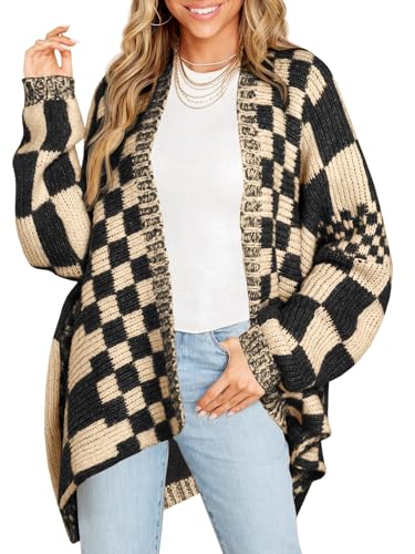 Saodimallsu Womens Checkered Cardigan Sweater - color: Apricot, size: X-Large