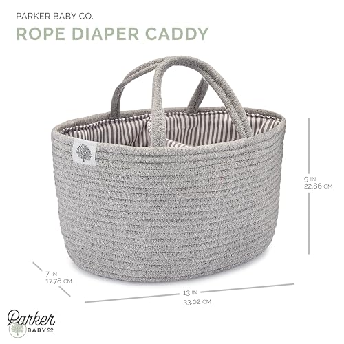 Parker Baby Co. Soft Rope Diaper Caddy Organizer for Nursery & Car - Gray - color: Gray