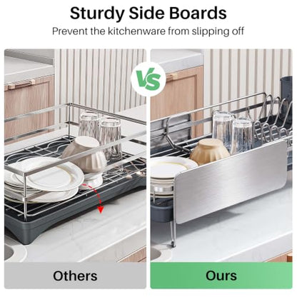 Stainless Steel Dish Drying Rack for Kitchen Counter, Expandable, Silver - color: Silver