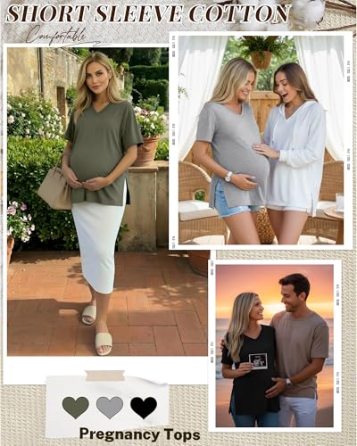 Ficerd 3 Pack Women's Maternity Shirts - color: Black, Light Gray, Army Green, size: Medium