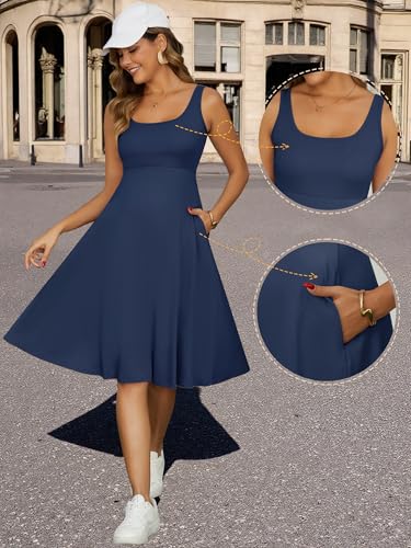 Women's Maternity Dress with Pockets Sleeveless Square Neck - color: Blue, size: Small