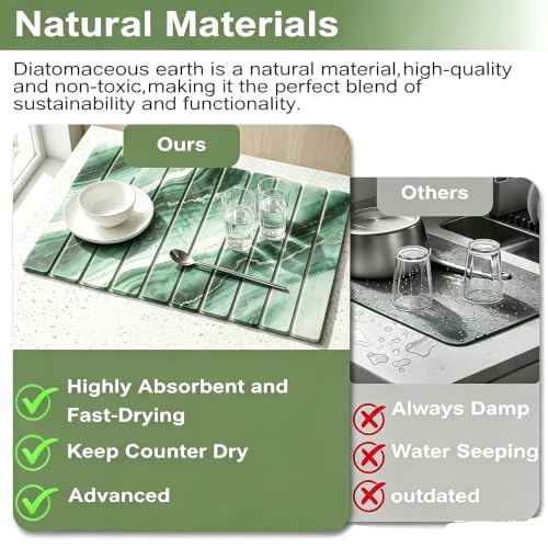 Dish Drying Mat for Kitchen Counter Marble Diatomite Cyan Foldable
