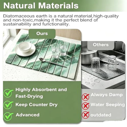 Dish Drying Mat for Kitchen Counter Marble Diatomite Cyan Foldable