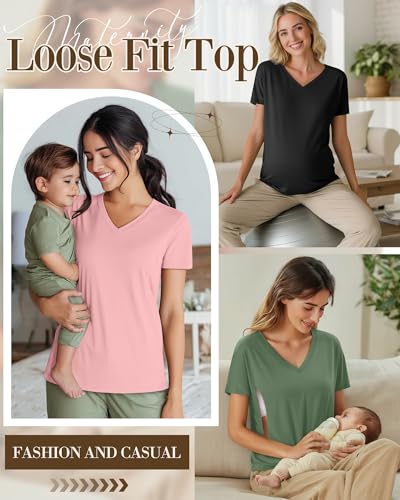 4 Pack Women's Nursing Maternity Shirts, 4-Color, XX-Large