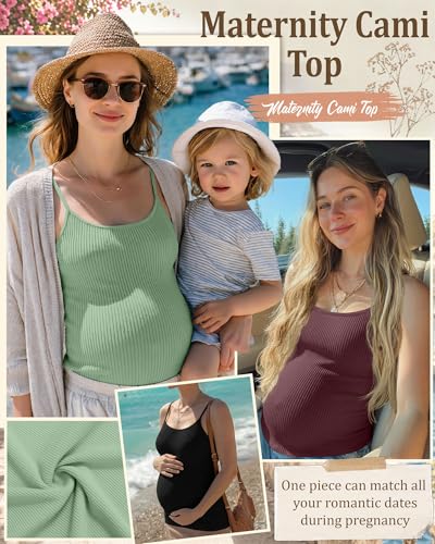 3 Pack Womens Maternity Tank Camisole - color: Light Green, Wine Red, Black, size: Large