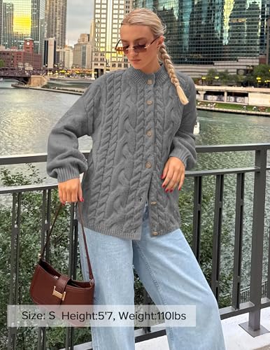 ZESICA Women's Oversized Chunky Knit Cardigan Sweaters Fall Fashion - color: Gray, size: Small