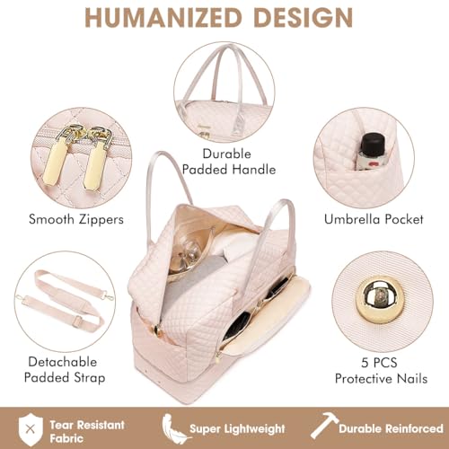 Large Travel Duffle Bags for Women: Weekender Bag with Shoe Compartment - color: Beige