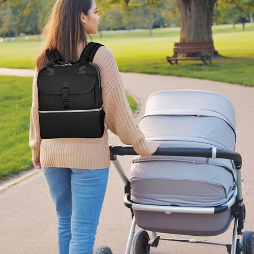 Fasrom Breast Pump Bag with Cooler Compartment, Wearable Pumping Backpack - color: Black