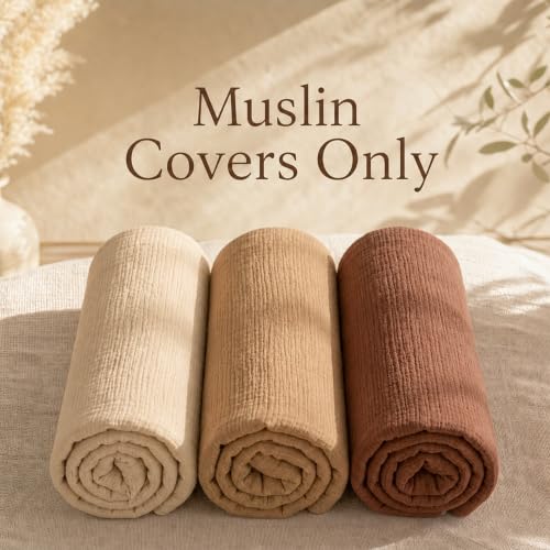 3 Pack Muslin Baby Lounger Covers, Covers Only, 35.5" x 20" - color: 3 Pack Brown