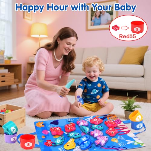 Montessori Toys for 1 Year Old: Cloth Fishing Game with Stacking Cups