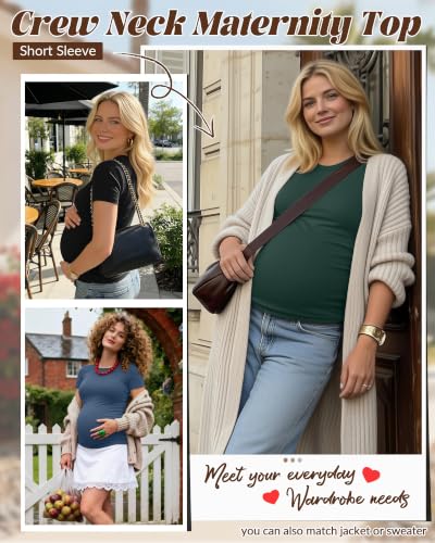 Huukeay 4 Pack Women's Short Sleeve Maternity Tops - color: Black, Apricot, Haze Blue, Dark Green, size: Medium