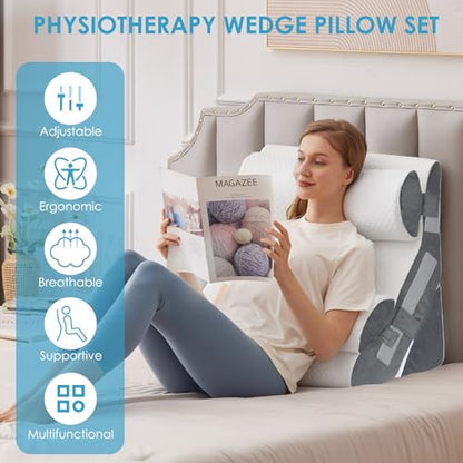 MEGCXIT Wedge Pillow Set for After Surgery, Bed Wedge, 4PCS, White/Grey - color: White/Grey, size: 4pcs