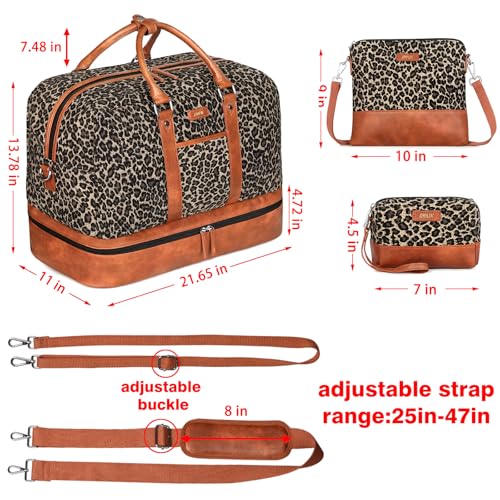 IBFUN Weekender Bags for Women, 3PCS Travel Set with Shoe Compartment 21.6 - color: A02-brown+brown leopard