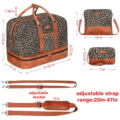 IBFUN Weekender Bags for Women, 3PCS Travel Set with Shoe Compartment 21.6 - color: A02-brown+brown leopard