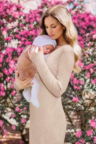 OUGES Women's Wool Maternity Sweater Dress Button Fall Baby Shower Dress - color: Apricot, size: XX-Large