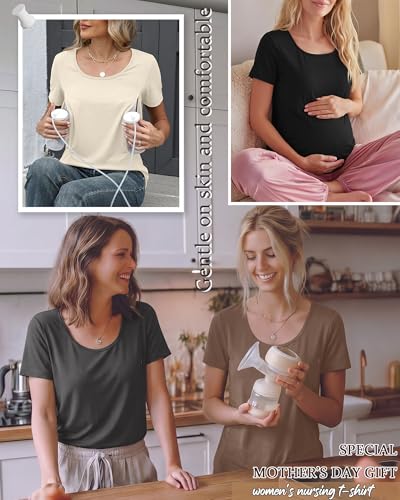 Oakgarden 4 Pack Women's Nursing Shirts - color: Dark Gray, Cream, Coffee, Black, size: Medium