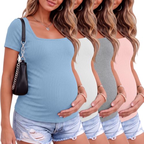 Ficerd 4 Pack Women's Maternity Shirts - color: Light Pink, White, Light Gray, Blue, size: Medium
