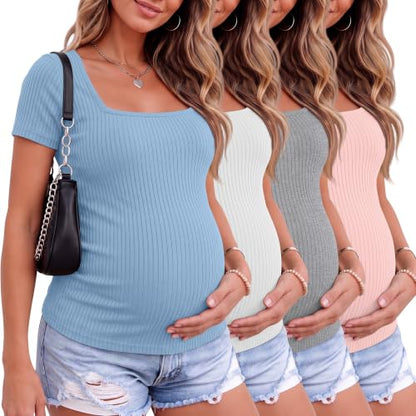 Ficerd 4 Pack Women's Maternity Shirts - color: Light Pink, White, Light Gray, Blue, size: Medium